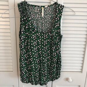 Anthropologie Little Yellow Button Tank Top Women’s Navy Green Print Size M